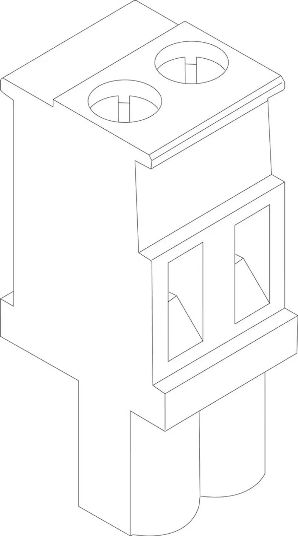 BOSCH Anschlussklemme mit zwei runden Buchsen an der Oberseite und zwei abgerundeten Anschlüssen an der Unterseite in einer einfachen, neutralen Ausführung.